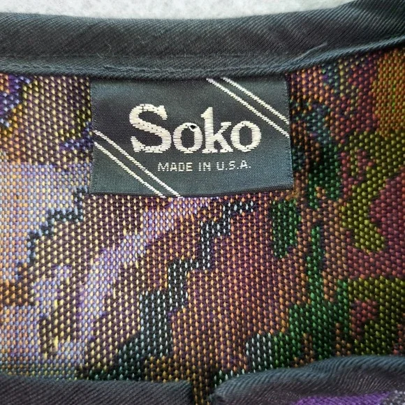 SOKO Womens Sz 10 Tapestry Jacket Long Sleeve Artisan USA Made Floral Open Front - Picture 2 of 6